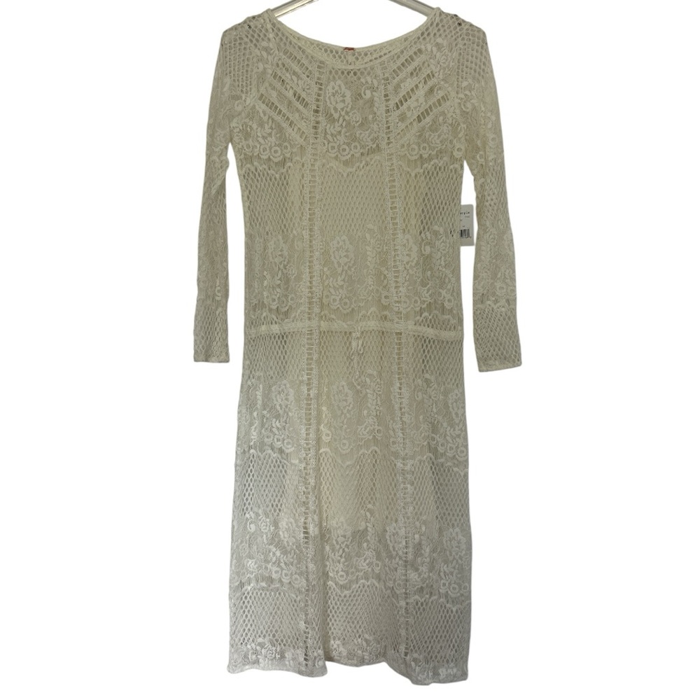 Free People Lace Long Sleeve Dress in Cream